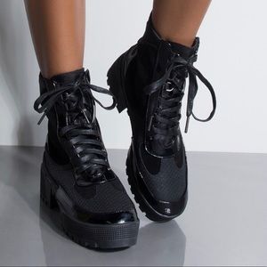 black chunky sole lace up boots